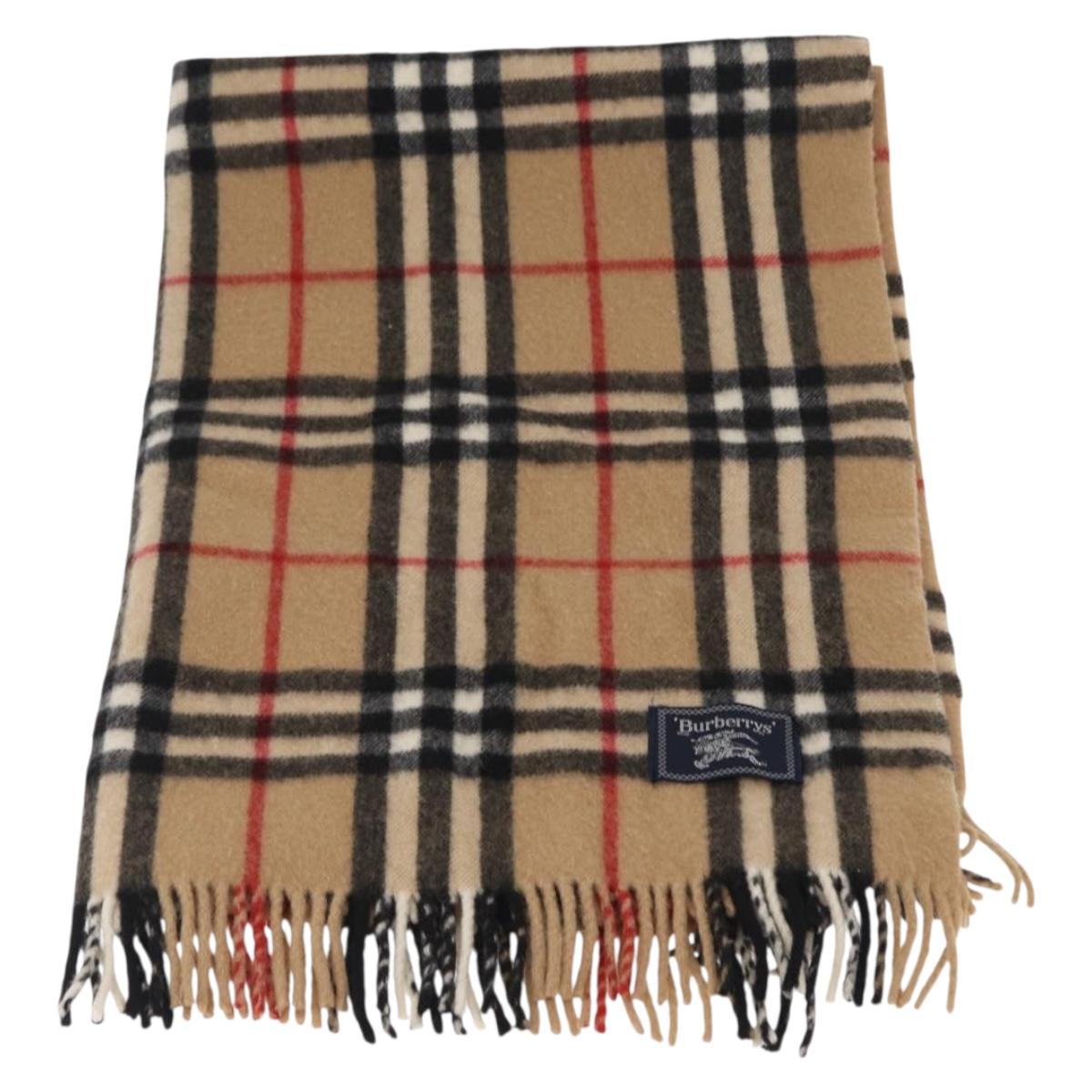 Burberrys Nova Check Stole Wool Beige Auth am10282