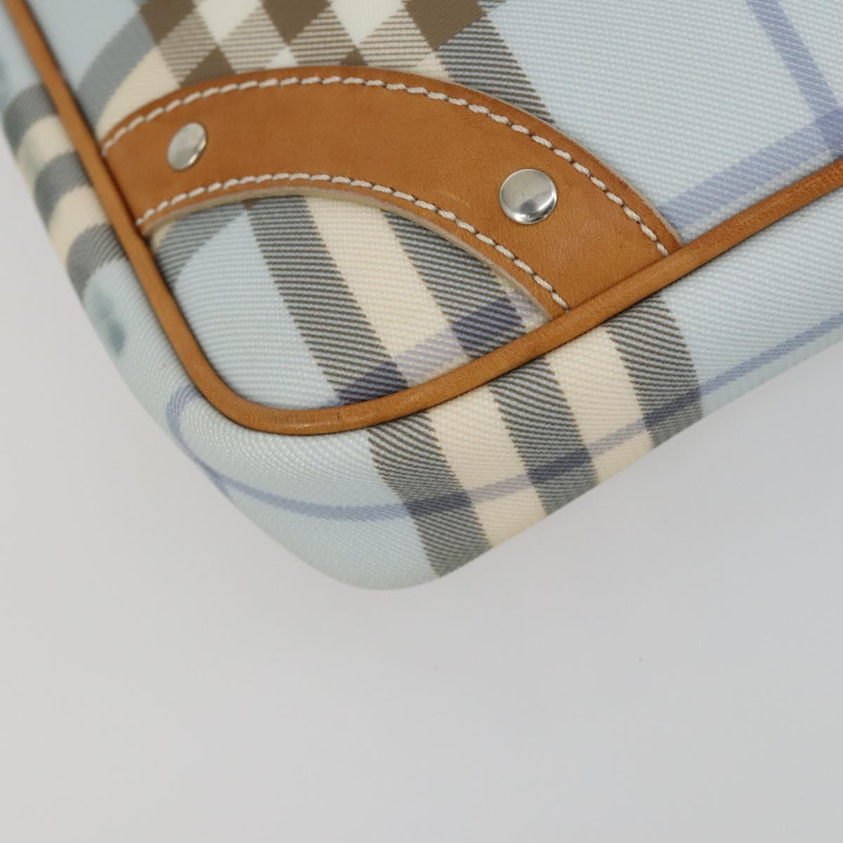 BURBERRY Nova Check Hand Bag Leather PVC 2 Set White Light Blue Auth am10287