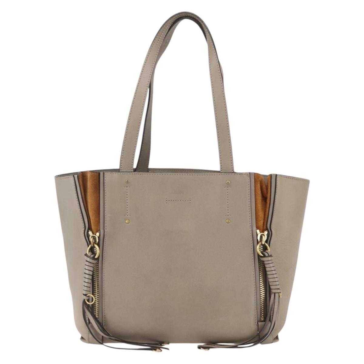 Chloe Milo Tote Bag Leather Beige Gold Auth am10289