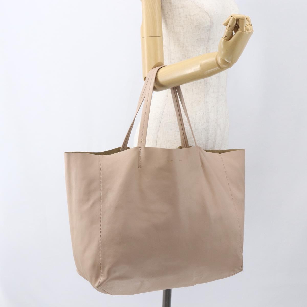 CELINE Horizontalkava Tote Bag Leather Beige Auth am10290