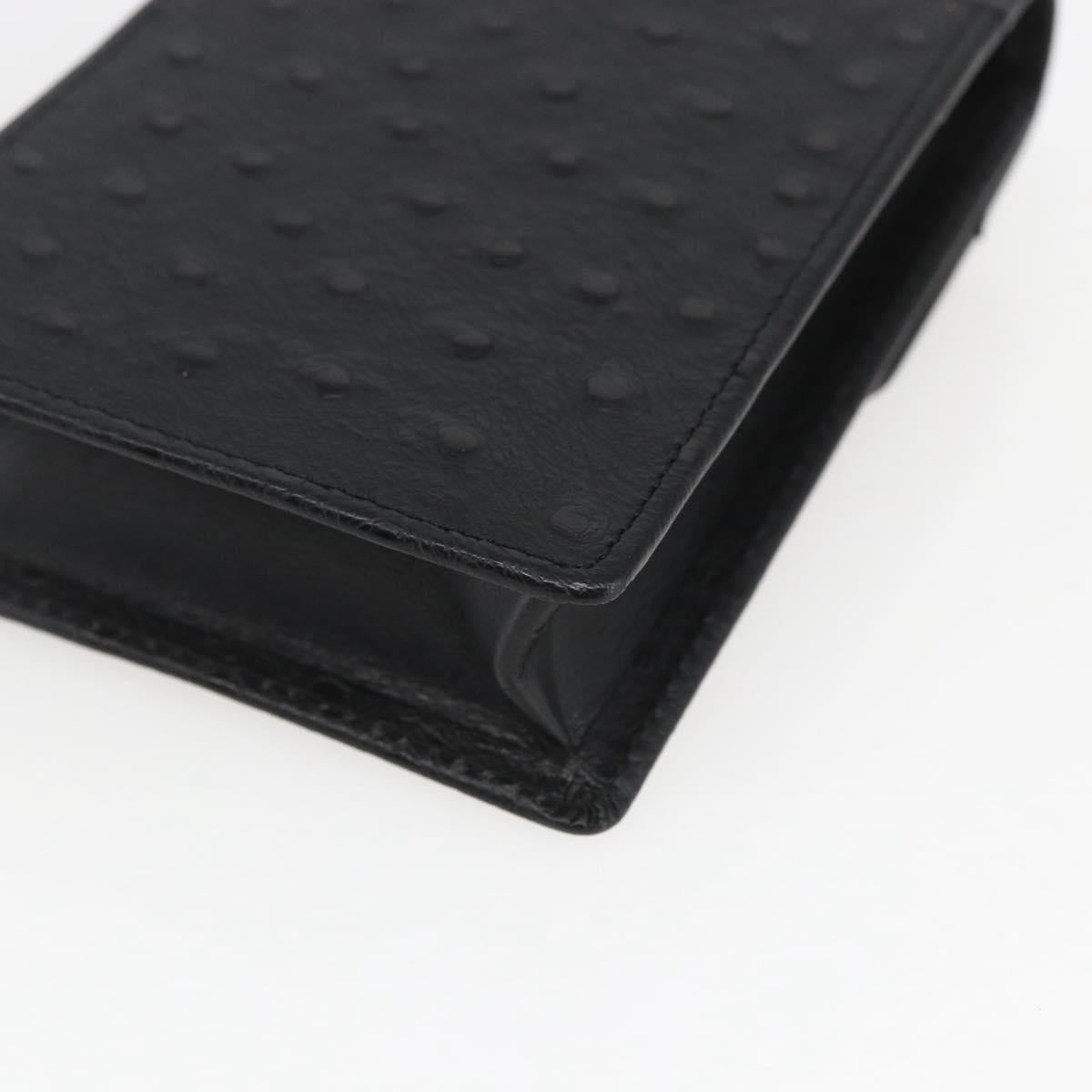 Gianni Versace sunbird Cigarette Case Leather Black Gold Auth am10291