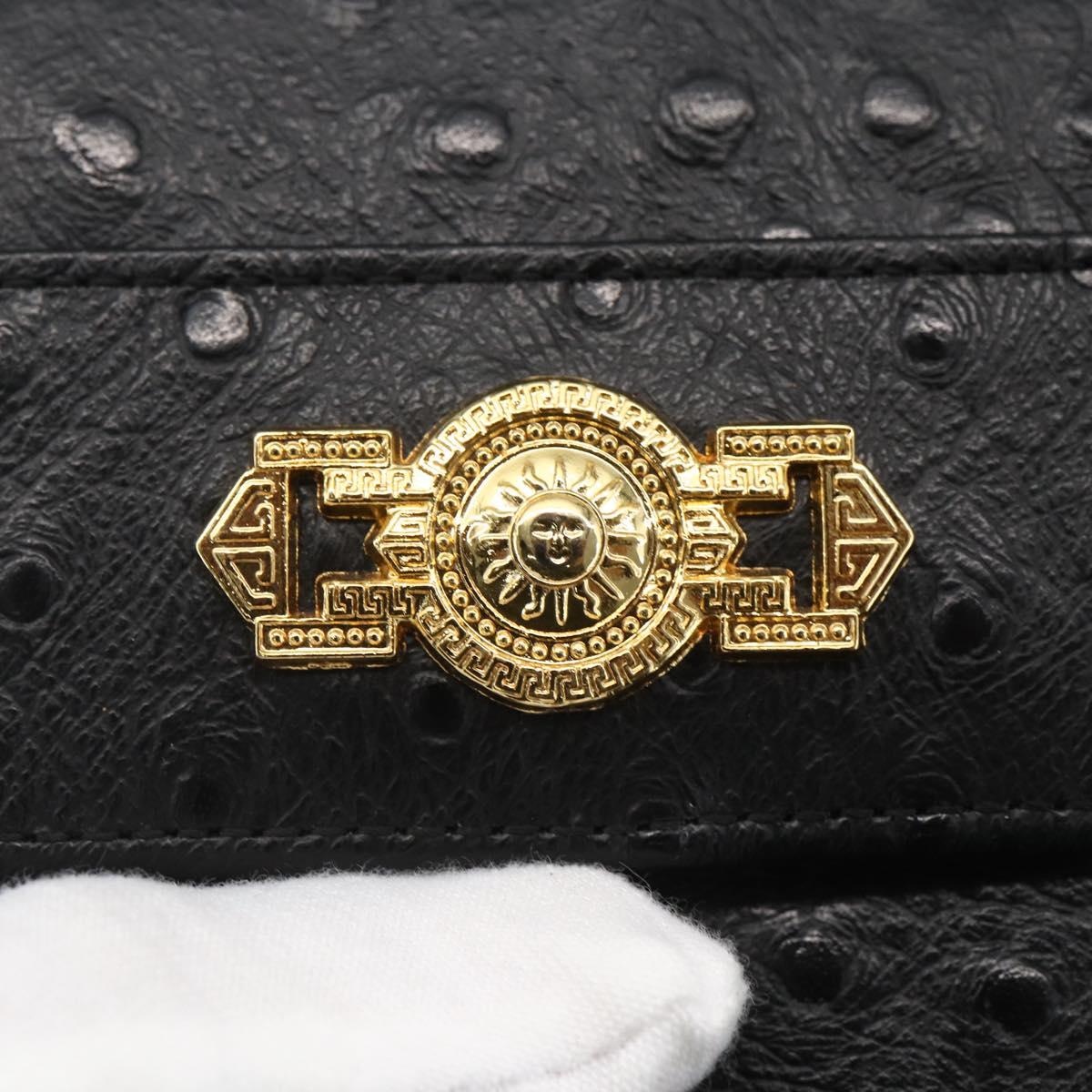 Gianni Versace sunbird Cigarette Case Leather Black Gold Auth am10291