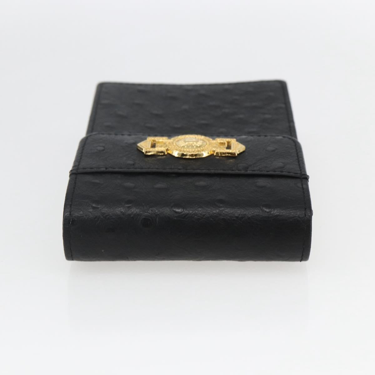 Gianni Versace sunbird Cigarette Case Leather Black Gold Auth am10291