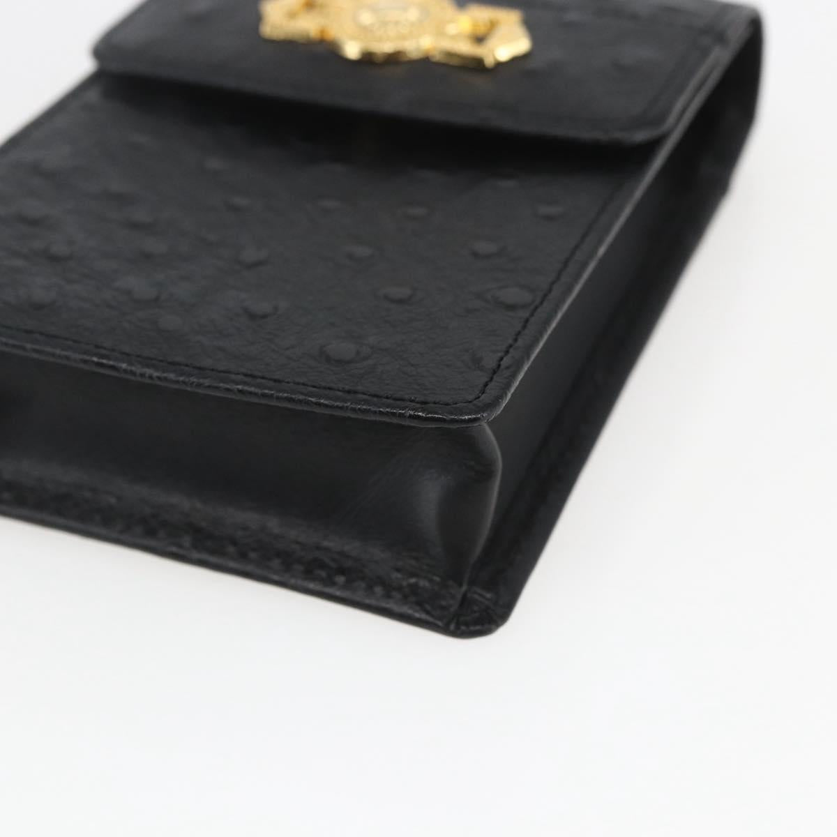 Gianni Versace sunbird Cigarette Case Leather Black Gold Auth am10291