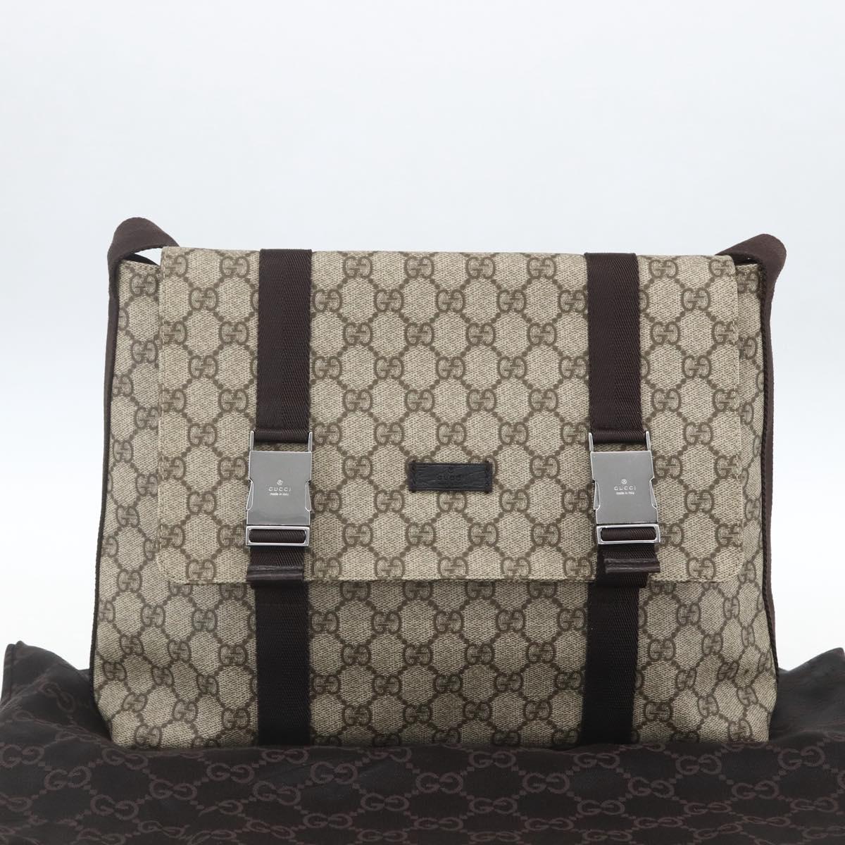 GUCCI GG Supreme Shoulder Bag PVC Leather Beige Silver 122373 Auth am10297V
