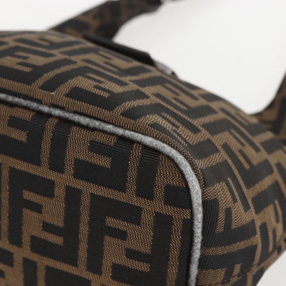 FENDI Zucca Canvas Hand Bag Black Brown Silver Auth am10298
