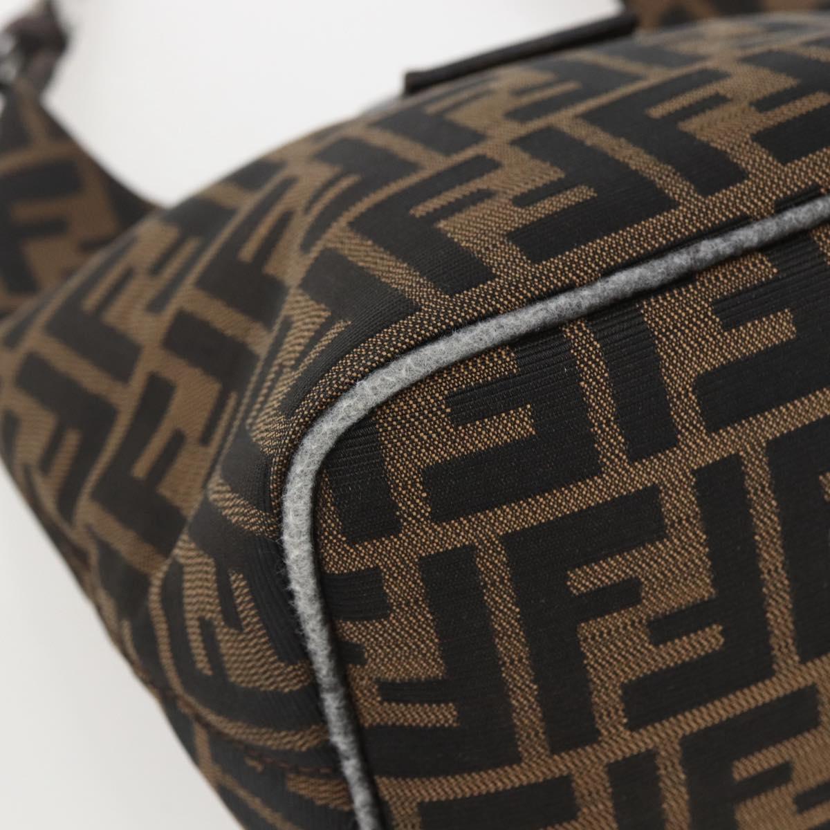 FENDI Zucca Canvas Hand Bag Black Brown Silver Auth am10298
