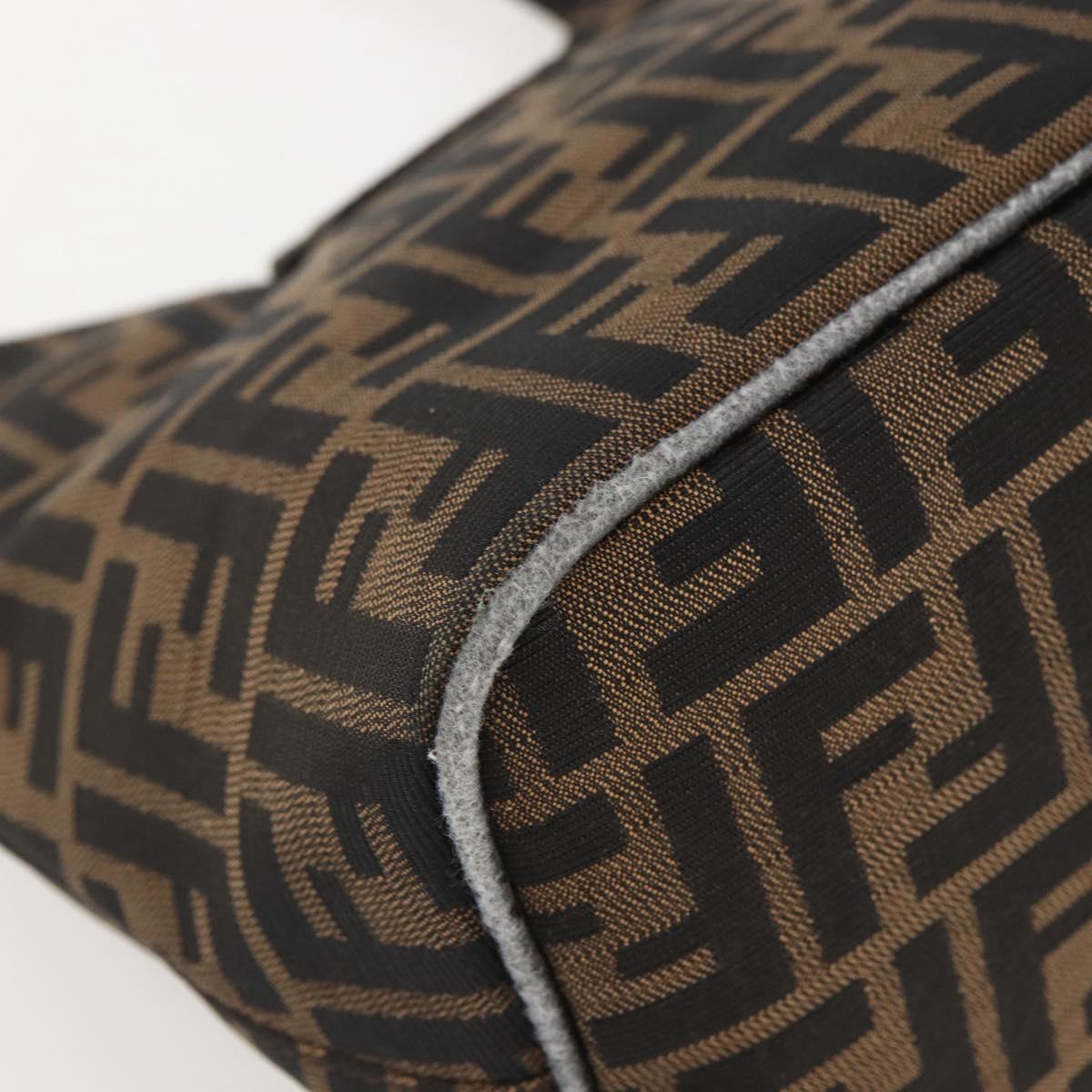 FENDI Zucca Canvas Hand Bag Black Brown Silver Auth am10298