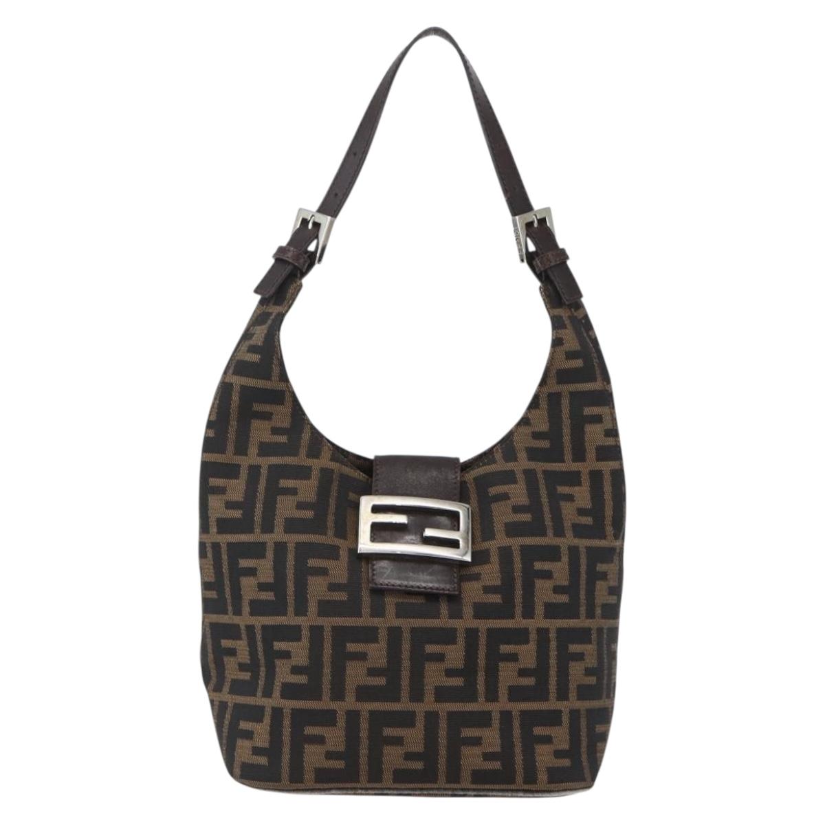 FENDI Zucca Canvas Hand Bag Black Brown Silver Auth am10298