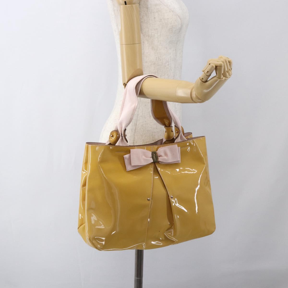 Salvatore Ferragamo Vala Hand Bag Enamel Yellow Gold Auth am10303