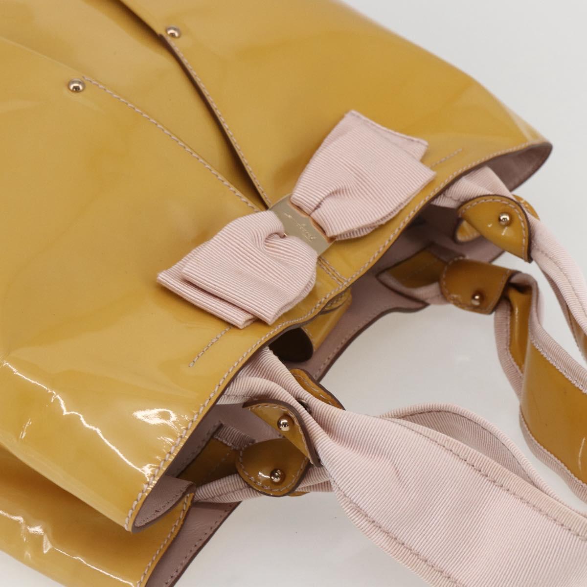 Salvatore Ferragamo Vala Hand Bag Enamel Yellow Gold Auth am10303