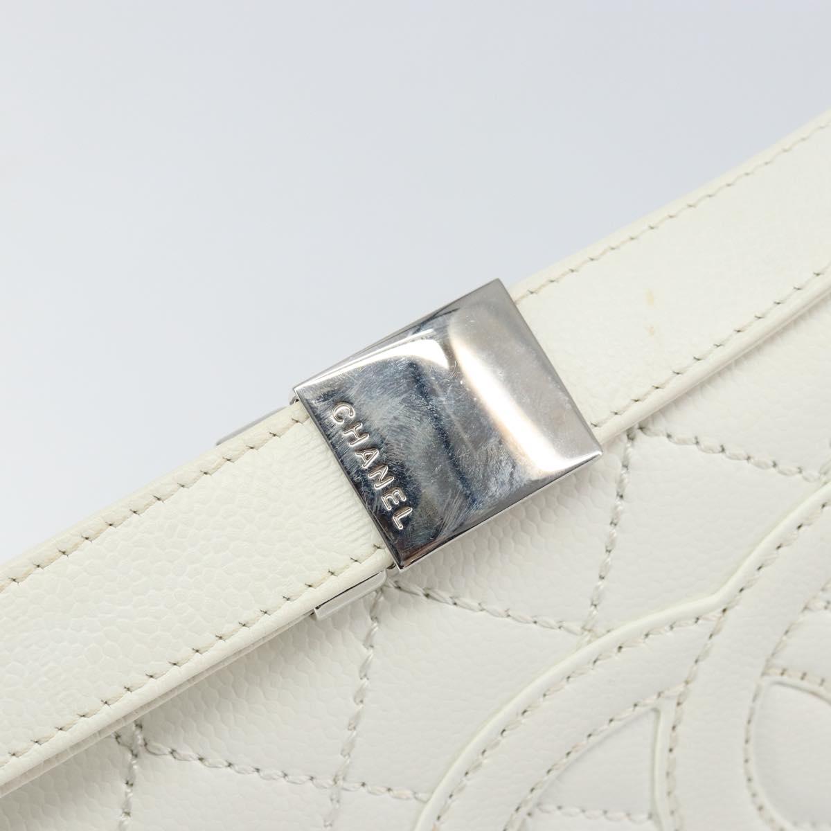 CHANEL Matelasse Chain Shoulder Bag Caviar Skin White Silver CC Auth am10305V