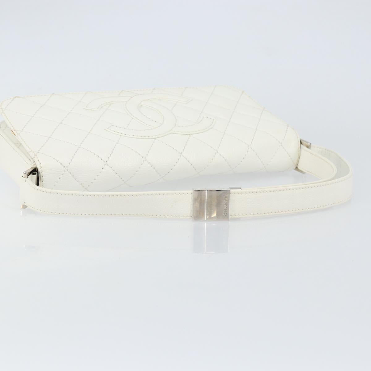 CHANEL Matelasse Chain Shoulder Bag Caviar Skin White Silver CC Auth am10305V