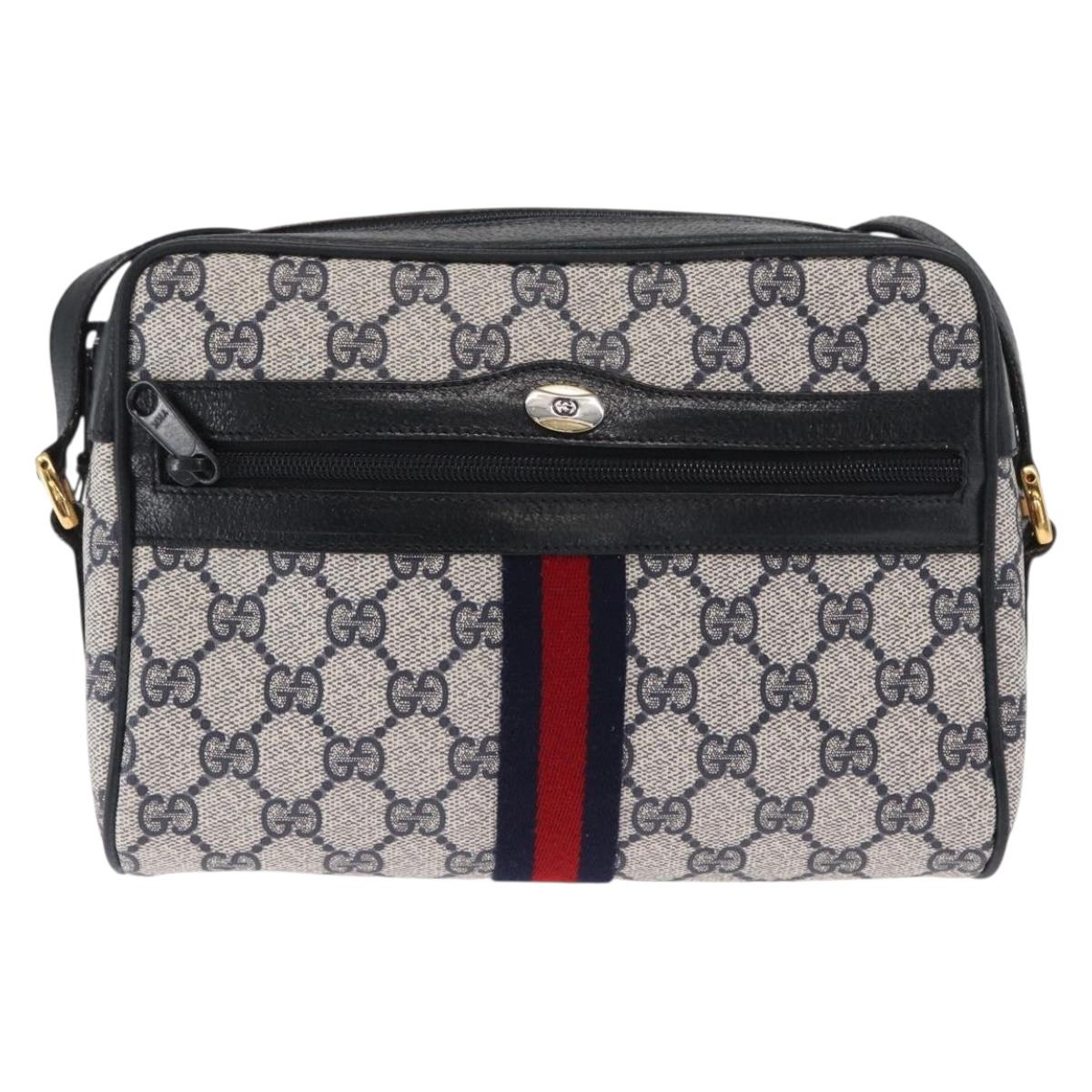 GUCCI GG Supreme Sherry Line Shoulder Bag PVC Navy Red 89 02 004 Auth am10314