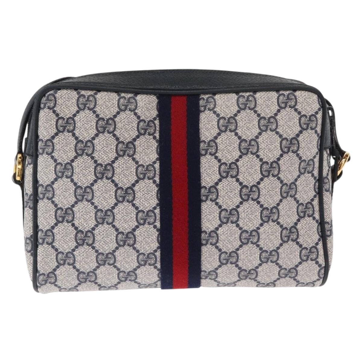 GUCCI GG Supreme Sherry Line Shoulder Bag PVC Navy Red 89 02 004 Auth am10314