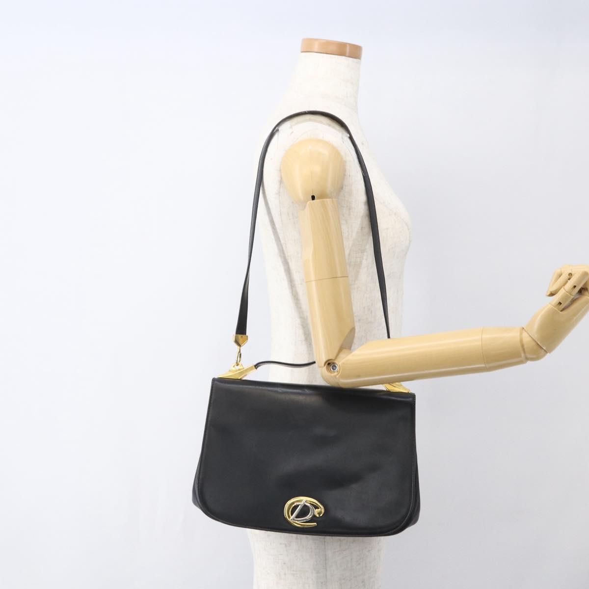 Christian Dior Hand Bag Leather 2way Black Gold Auth am10322