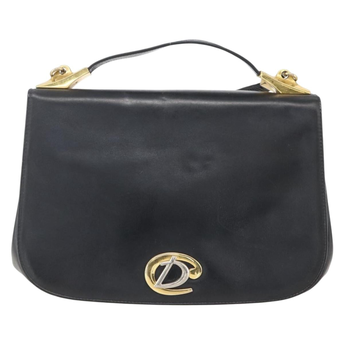 Christian Dior Hand Bag Leather 2way Black Gold Auth am10322