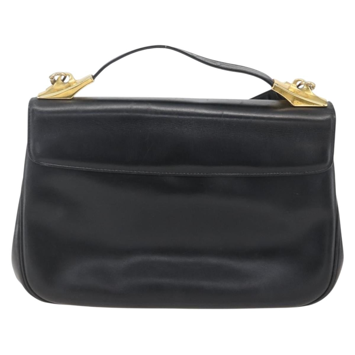Christian Dior Hand Bag Leather 2way Black Gold Auth am10322