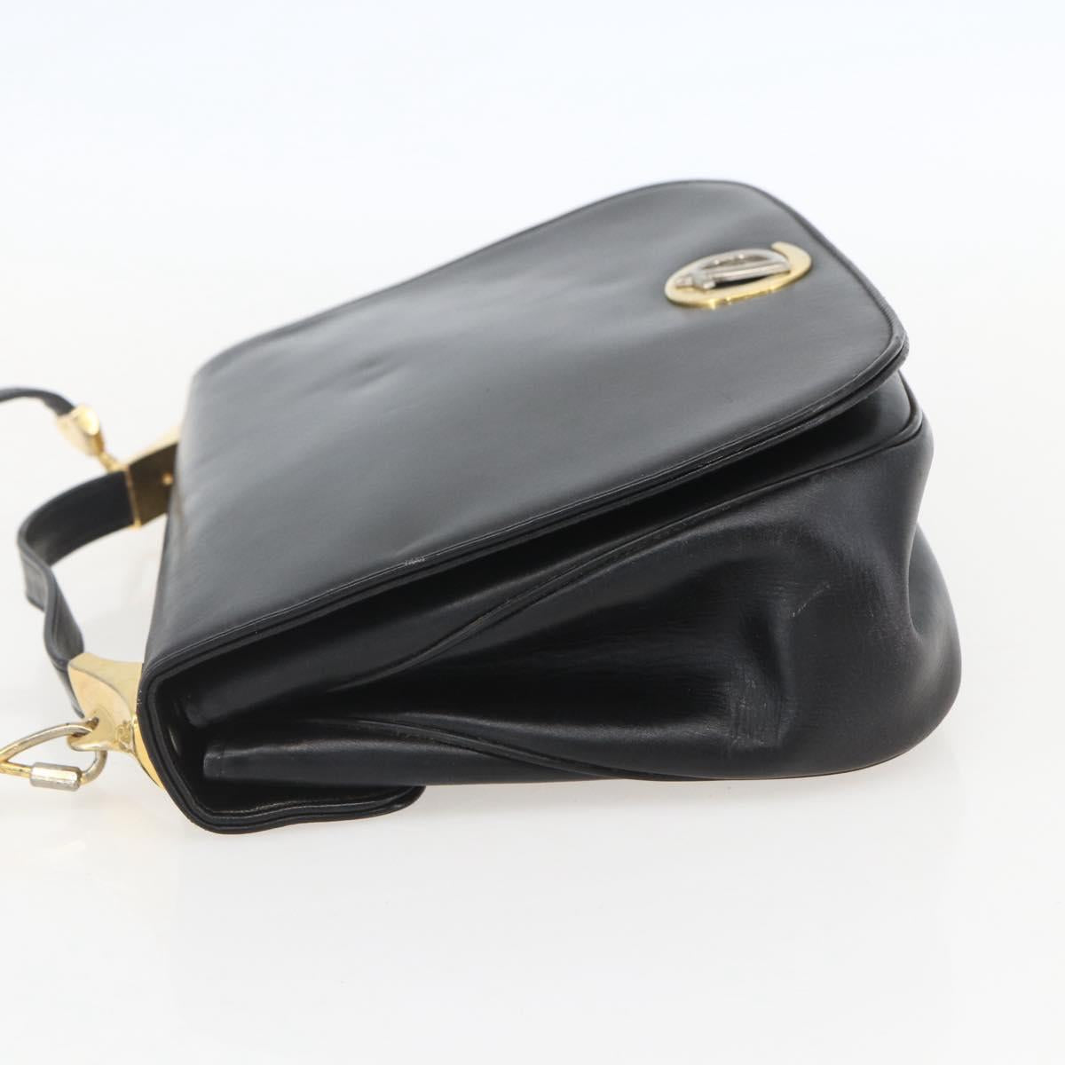 Christian Dior Hand Bag Leather 2way Black Gold Auth am10322