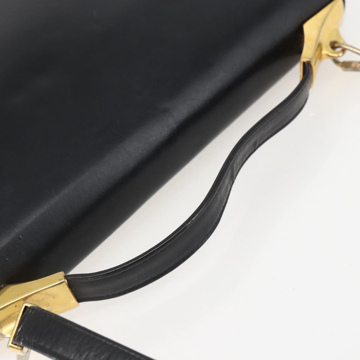 Christian Dior Hand Bag Leather 2way Black Gold Auth am10322