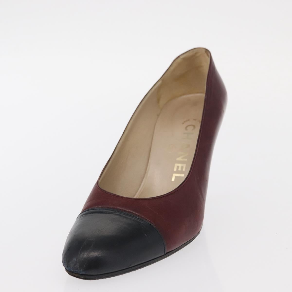 CHANEL High Heels Leather Size 36 Bordeaux CC Auth am10330