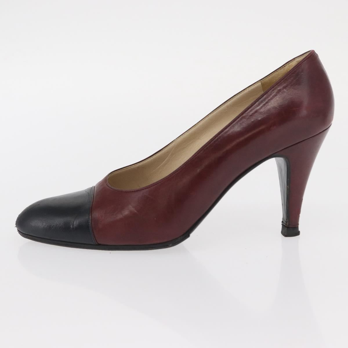 CHANEL High Heels Leather Size 36 Bordeaux CC Auth am10330