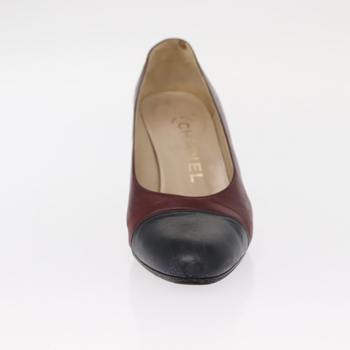 CHANEL High Heels Leather Size 36 Bordeaux CC Auth am10330