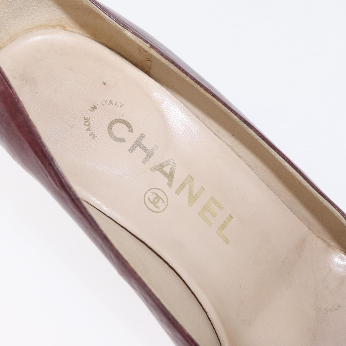 CHANEL High Heels Leather Size 36 Bordeaux CC Auth am10330