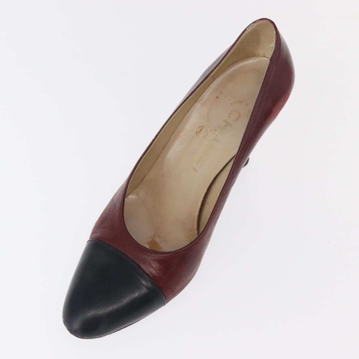 CHANEL High Heels Leather Size 36 Bordeaux CC Auth am10330