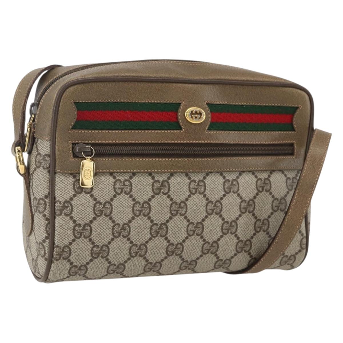 GUCCI GG Supreme Web Sherry Line Bag PVC Beige Gold 56 02 087 Auth am10340