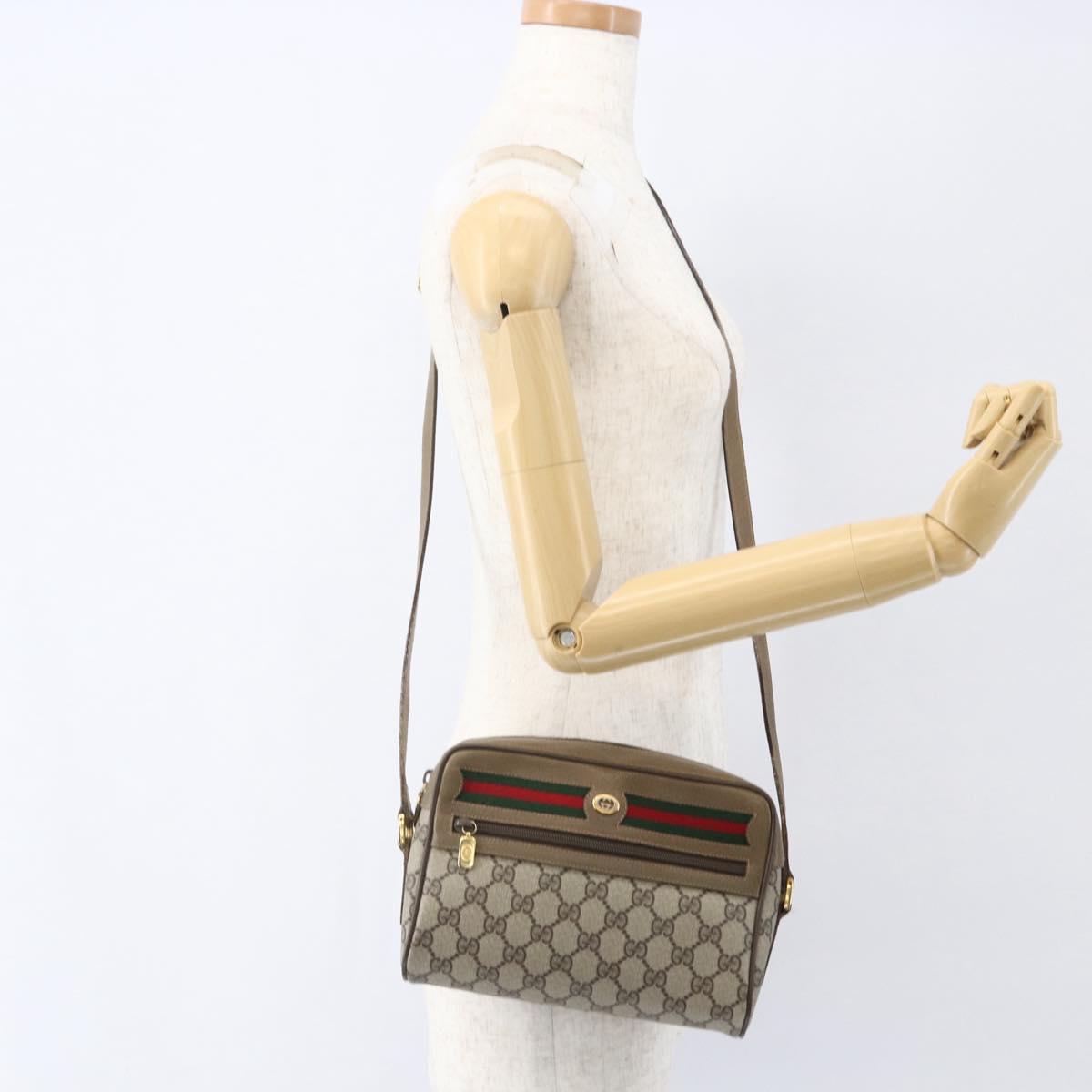 GUCCI GG Supreme Web Sherry Line Bag PVC Beige Gold 56 02 087 Auth am10340