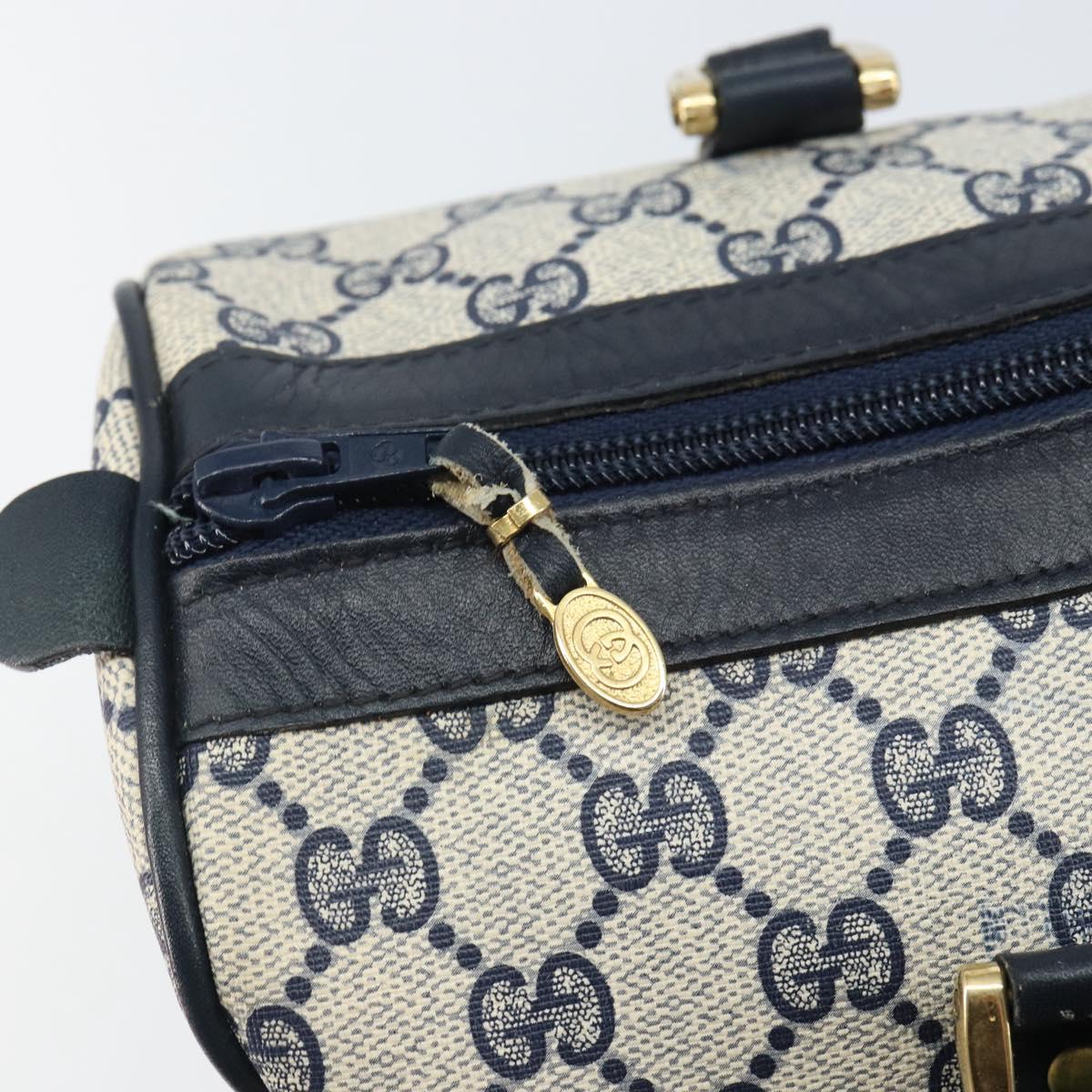 GUCCI GG Supreme Sherry Line Mini Boston Bag PVC Navy Gold Auth am10364