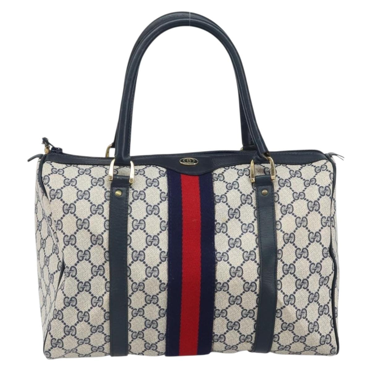 GUCCI GG Supreme Sherry Line Mini Boston Bag PVC Navy Gold Auth am10364