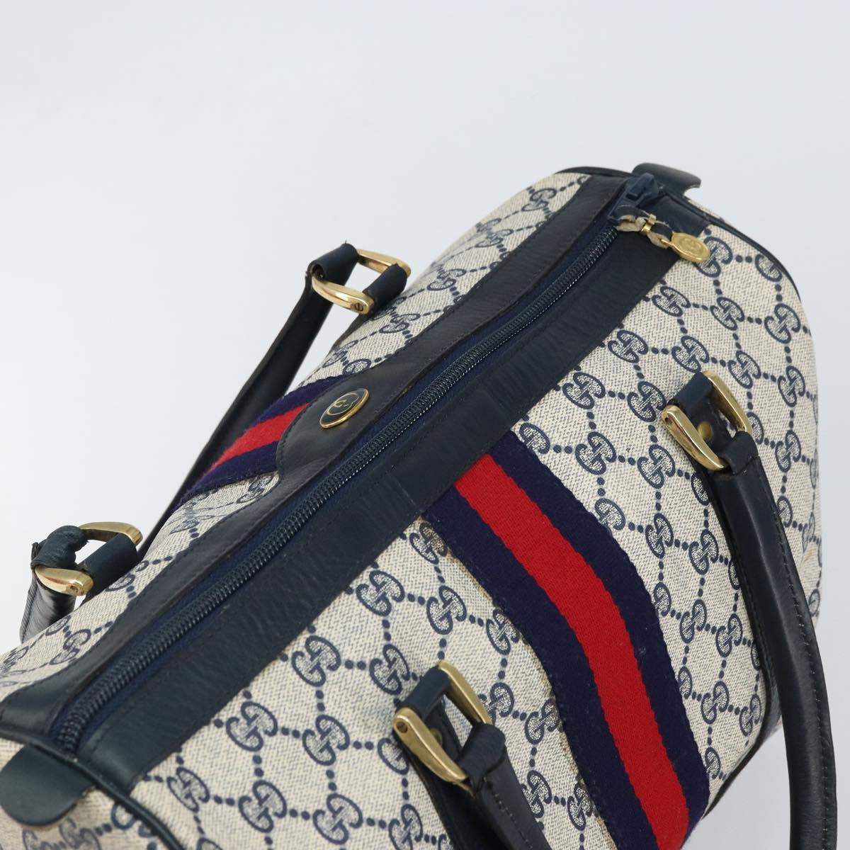 GUCCI GG Supreme Sherry Line Mini Boston Bag PVC Navy Gold Auth am10364