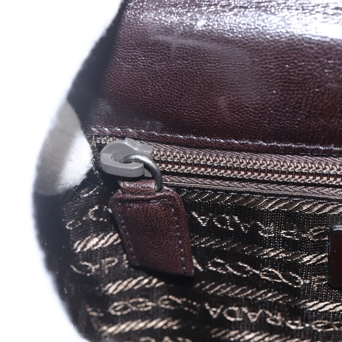 PRADA Chain Shoulder Bag Leather plastic Dark Brown Auth am10365V