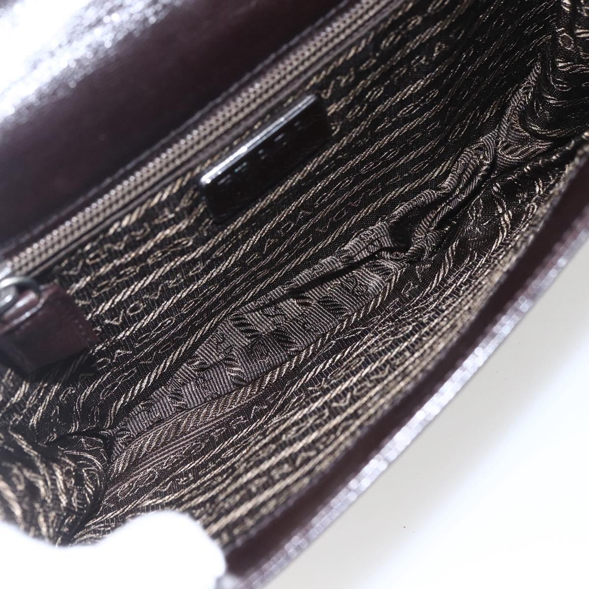 PRADA Chain Shoulder Bag Leather plastic Dark Brown Auth am10365V