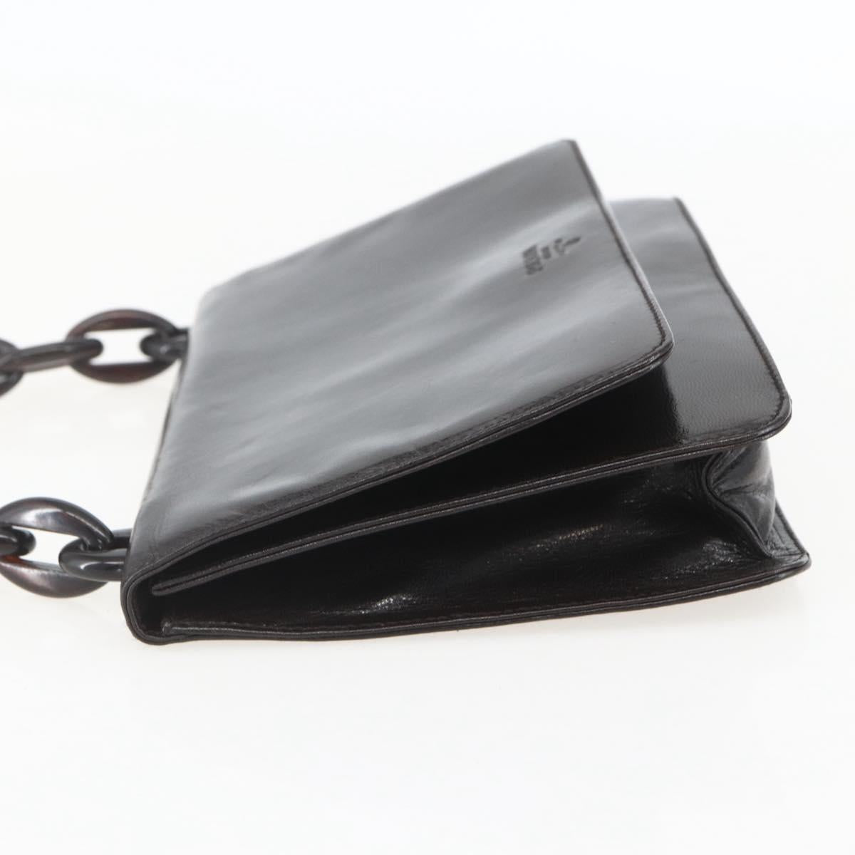 PRADA Chain Shoulder Bag Leather plastic Dark Brown Auth am10365V