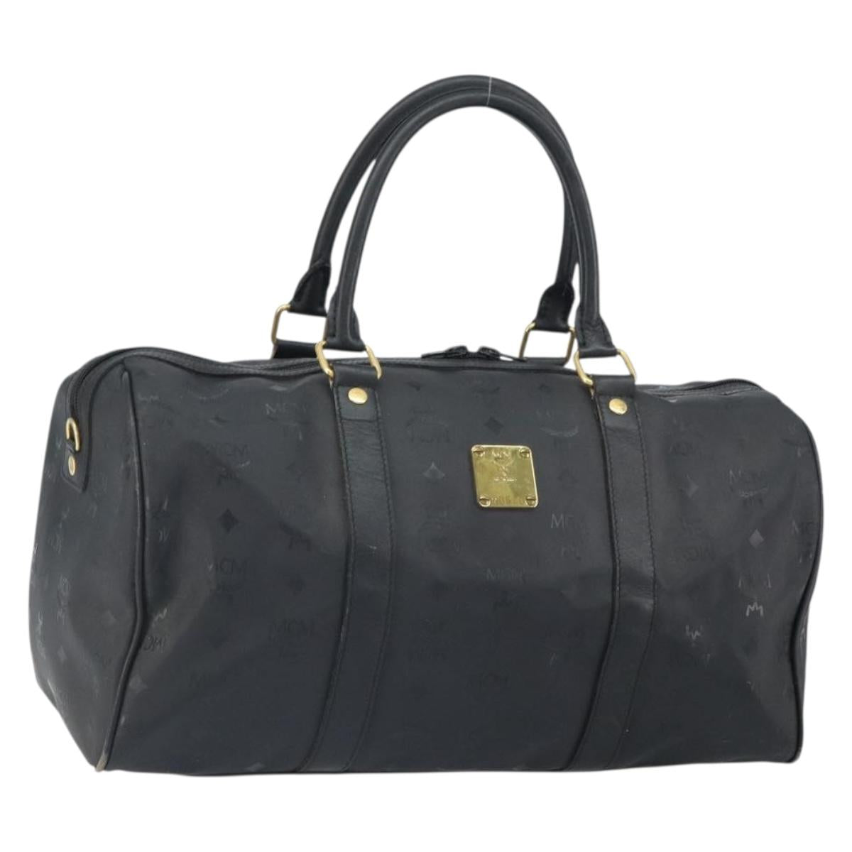 MCM Logogram Vicetos Mini Boston Bag PVC Black Gold Auth am10417