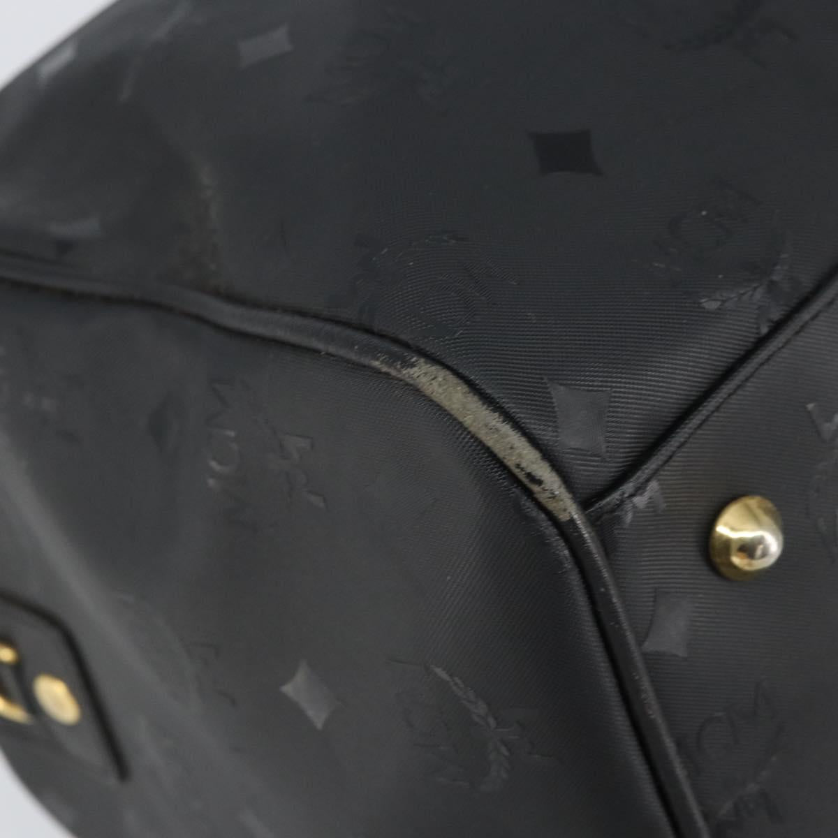 MCM Logogram Vicetos Mini Boston Bag PVC Black Gold Auth am10417