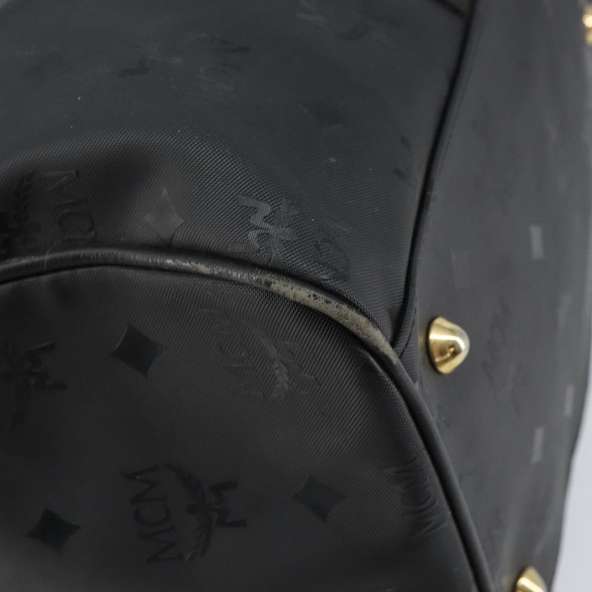 MCM Logogram Vicetos Mini Boston Bag PVC Black Gold Auth am10417