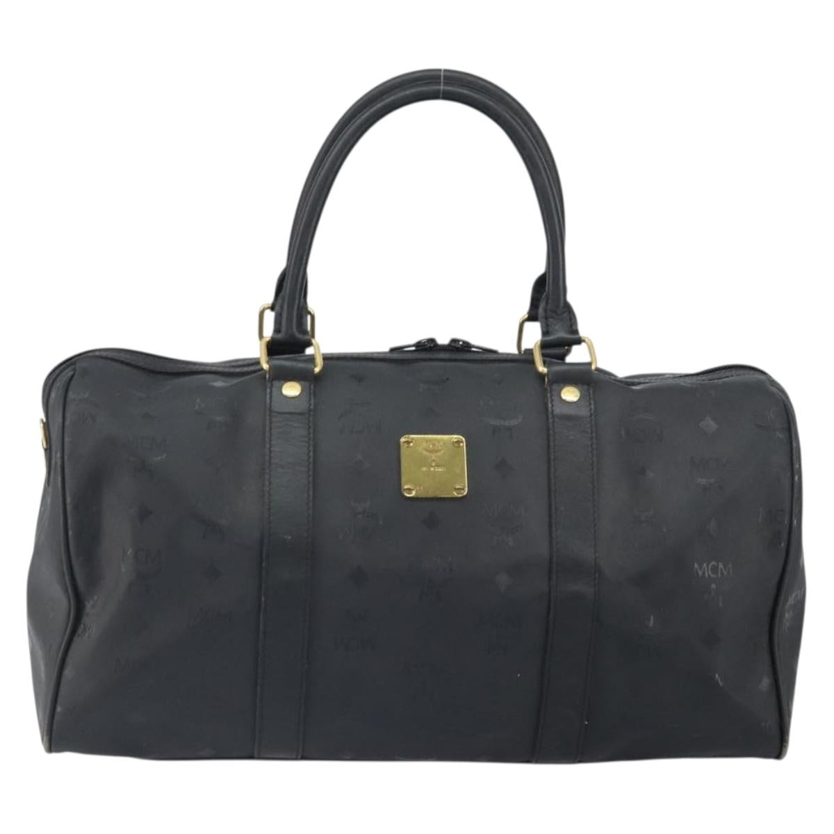 MCM Logogram Vicetos Mini Boston Bag PVC Black Gold Auth am10417