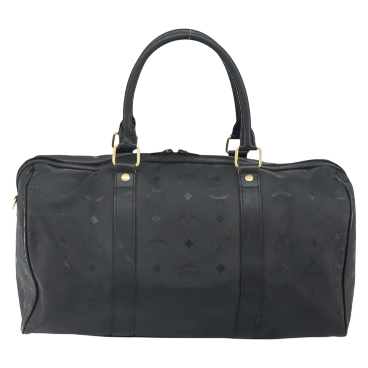 MCM Logogram Vicetos Mini Boston Bag PVC Black Gold Auth am10417