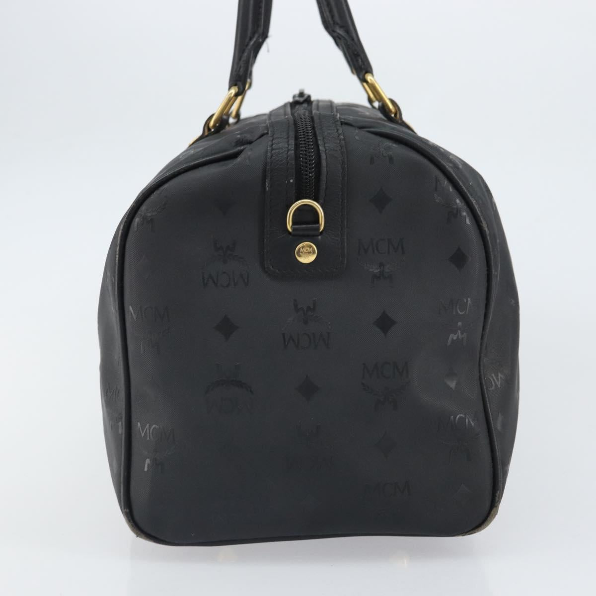 MCM Logogram Vicetos Mini Boston Bag PVC Black Gold Auth am10417