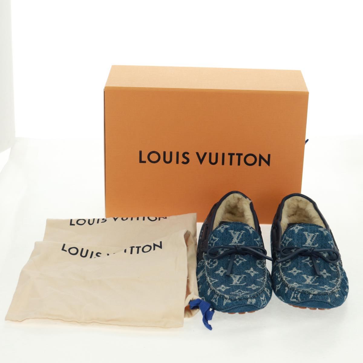 LOUIS VUITTON Arizona Line Moccasin Loafers Denim shoes 6 1/2 Blue Auth am10436V
