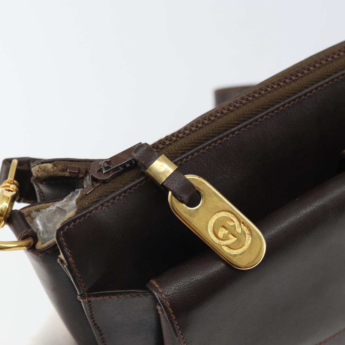 GUCCI Old Web Sherry Line Shoulder Bag Leather Brown Gold Red Auth am10444