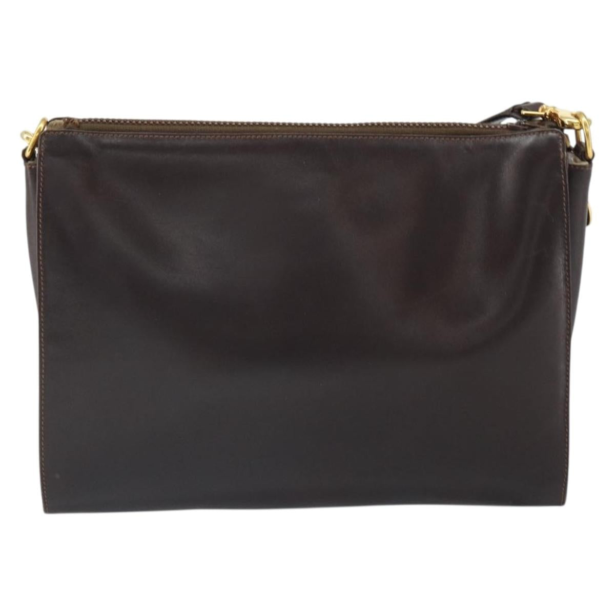 GUCCI Old Web Sherry Line Shoulder Bag Leather Brown Gold Red Auth am10444