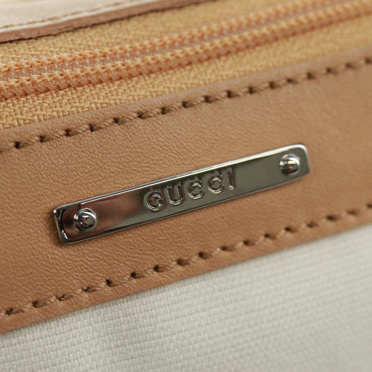 GUCCI Accessory Pouch Canvas Leather Beige Silver 92820 Auth am10445V