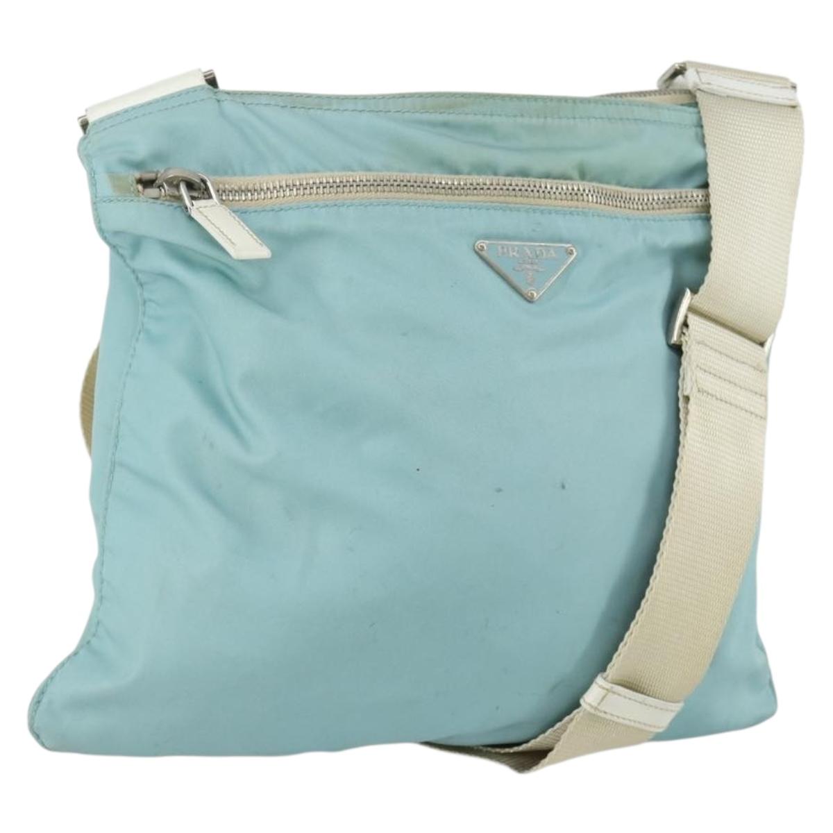 PRADA Shoulder Bag Nylon Light Blue Silver Auth am10448