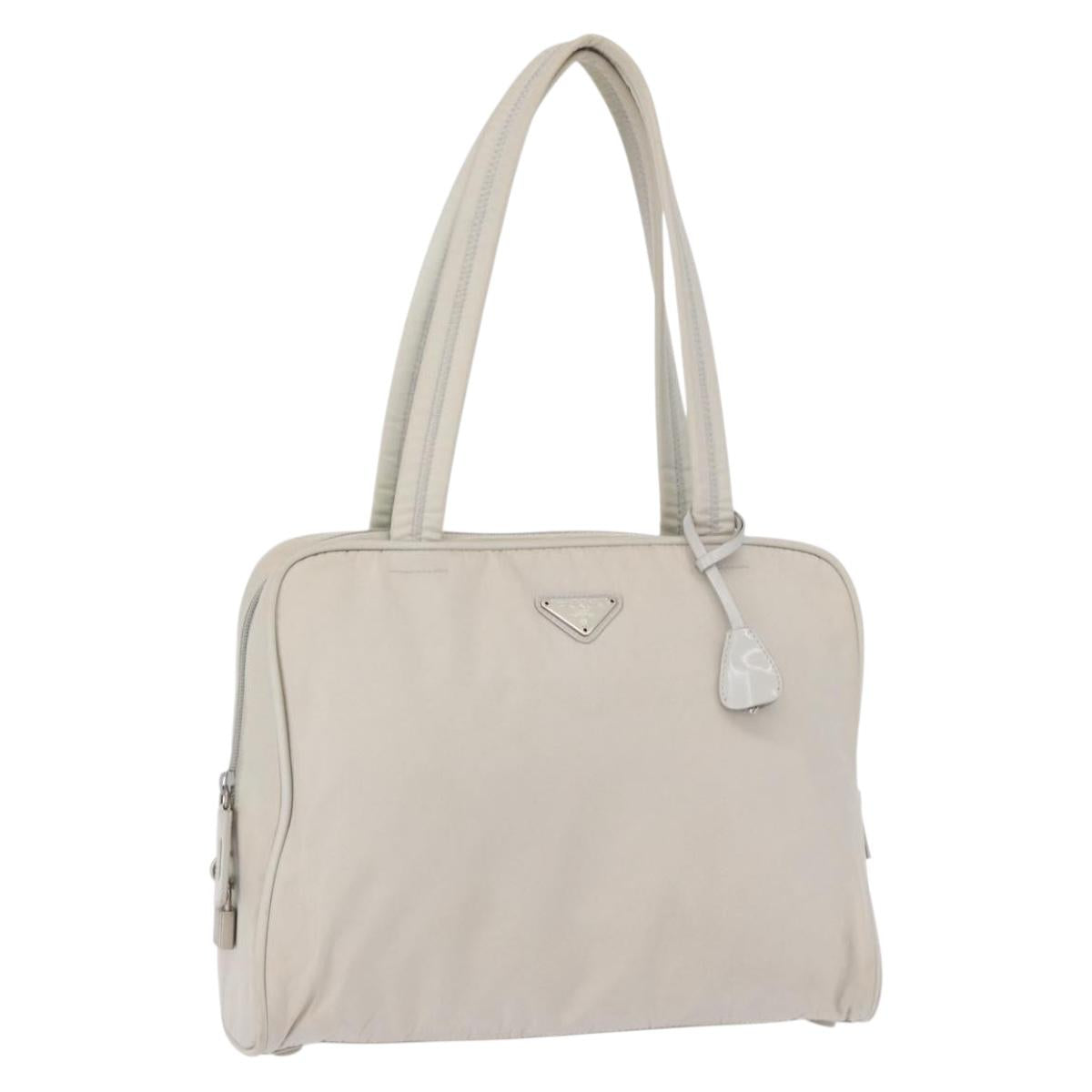 PRADA Tote Bag Nylon White Silver Auth am10449