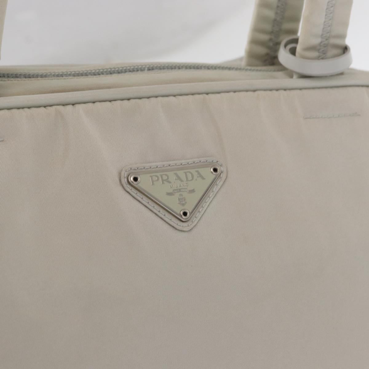 PRADA Tote Bag Nylon White Silver Auth am10449